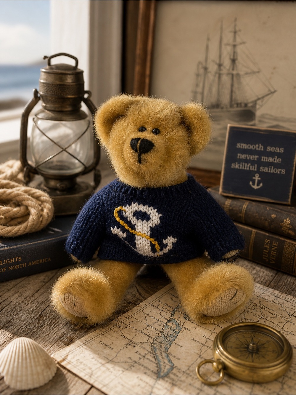 Vintage 1993 TY Attic Treasures Salty Teddy Bear Nautical Anchor Sweater Plush